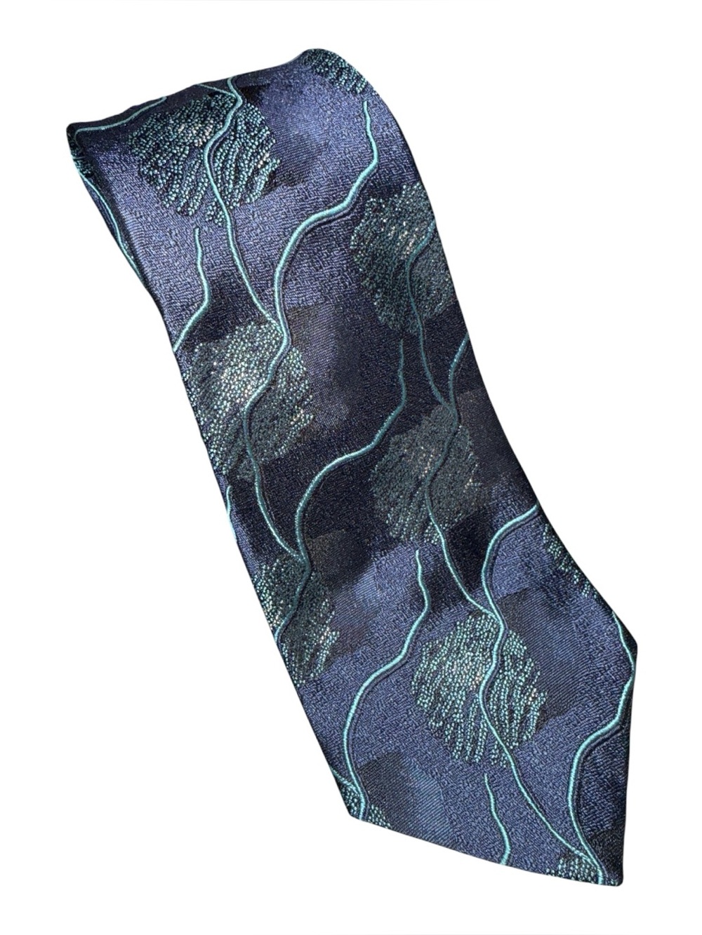 Strathmore by Richman 100% Silk Neck Tie Vintage Blue Teal Abstract Art Deco